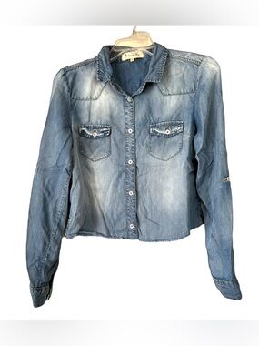 Vanilla Bay Cropped Denim Shirt, Sz. S, Shirt was cut short by previous owner,
